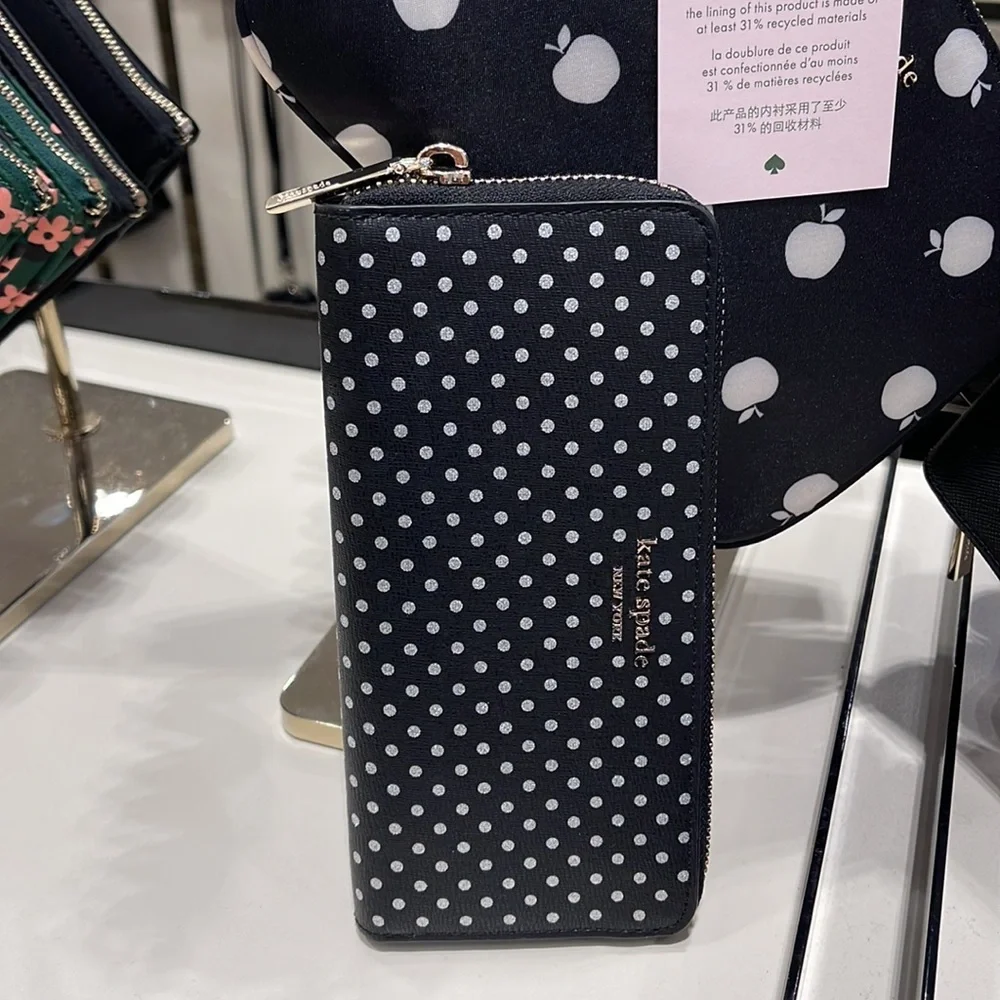 Kate Spade Spencer Metallic Dot Slim Continental Wallet in Black Multi k4546 - Picture 7 of 16
